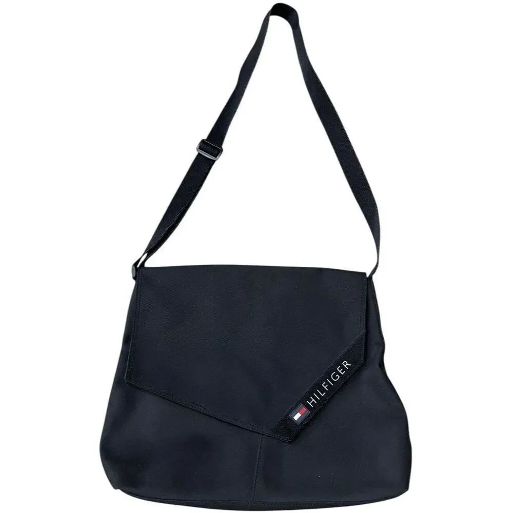 Tommy Hilfiger Nylon Black Messenger Bag Laptop Bag Shoulder Strap Travel Bag